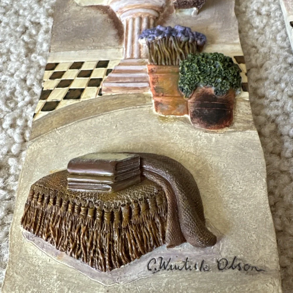 Vintage C. Winterle Olson 3D Bathroom Wall Art Plaque Set 1990s Relief Decor